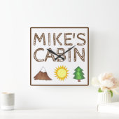 Bergbaum Sonnenschein Camping Campingplatz Kabine Quadratische Wanduhr (Zuhause)