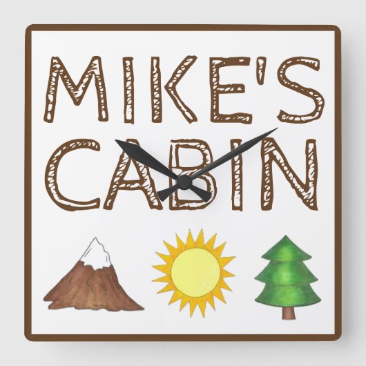 Bergbaum Sonnenschein Camping Campingplatz Kabine Quadratische Wanduhr (Vorderseite)