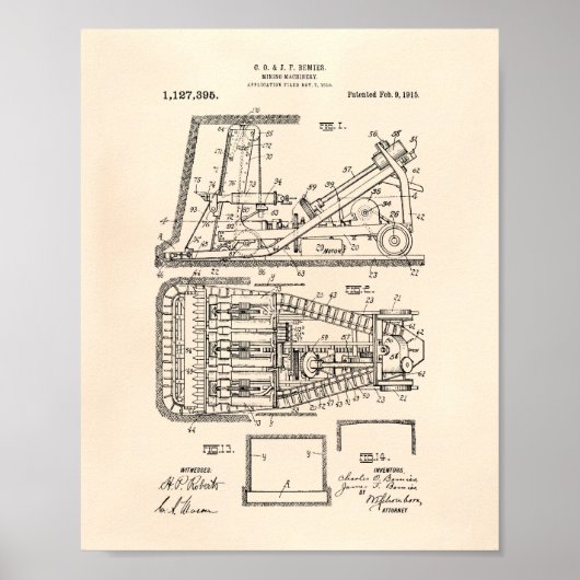 Bergbaumaschine 1915 Patent Art Old Peper Poster (Vorne)