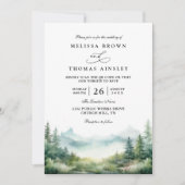 Bergbäume Wald Rustikaler QR-Code Hochzeit Einladung (Vorderseite)