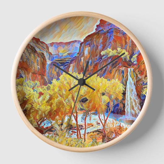 Bergbauten Wasserfall Abstrakte Ölmalerei Uhr (Vorderseite)