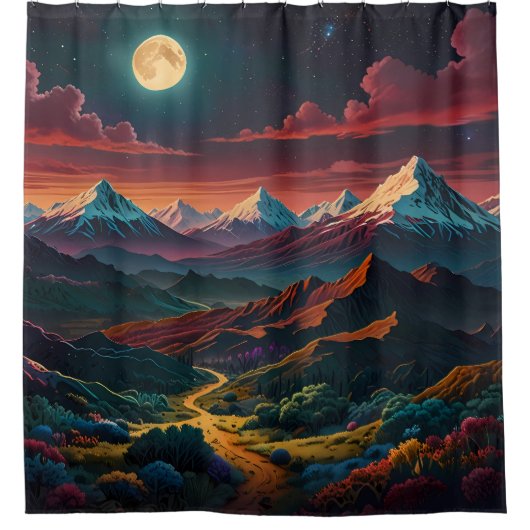 Bergblick über das Tal mit Fernmond Duschvorhang (Vorderseite)