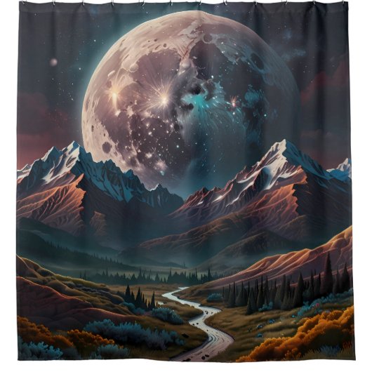 Bergblick über das Tal mit Fernmond Duschvorhang (Vorderseite)