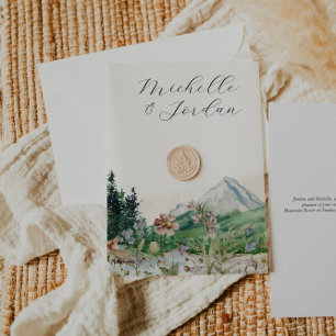 Bergblüten Elegante Vellum-Überlagerung Pergament Einladungen