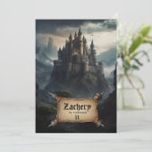 *~* Bergburg Mittelalterliche Fantasie AP88 Geburt Einladung (Stehend Vorderseite)