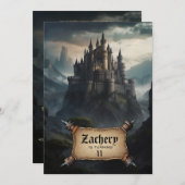 *~* Bergburg Mittelalterliche Fantasie AP88 Geburt Einladung (Vorne/Hinten)