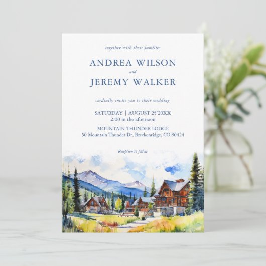 Bergdorf Colorado Sommerlandschaft Hochzeit Einladung (Stehend Vorderseite)