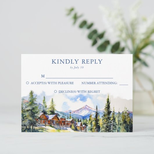Bergdorf Colorado Sommerlandschaft Hochzeit RSVP Karte (Stehend Vorderseite)