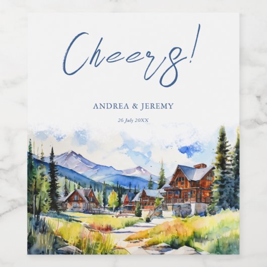 Bergdorf Colorado Sommerlandschaft Hochzeit Weinetikett (Einzelnes Label)