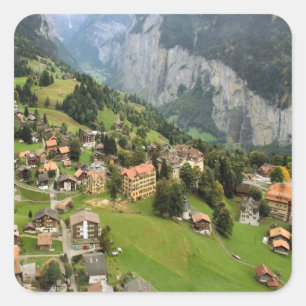 Bergdorf, Jungfrau Region Quadratischer Aufkleber