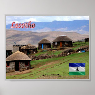 Bergdorf - Lesotho - Panorama - Poster
