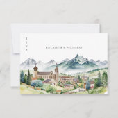 Bergdorf Town | QR Code Wedding RSVP Karte (Vorderseite)