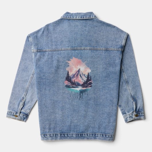 Berge 11 Wasserfall, Geschenk, Hügel, Sonne Jeansjacke (Rückseite)