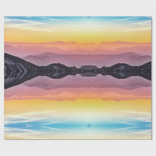 Berge bei Sonnenuntergang, Himmel oben und unten Geschenkpapier (Flach)