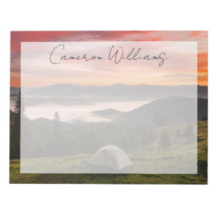 Berge Camping Nebeliger Sonnenaufgang Notizblock