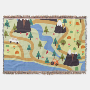 Berge, Flüsse, Wald, Autokomuster. Decke