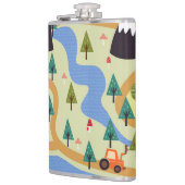 Berge, Flüsse, Wald, Autokomuster. Flachmann (Links)