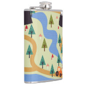 Berge, Flüsse, Wald, Autokomuster. Flachmann (Rechts)