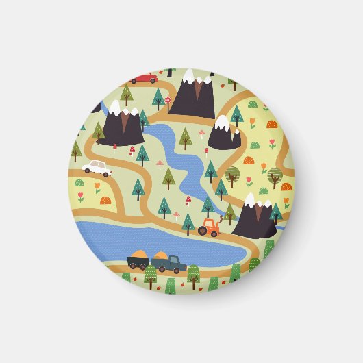 Berge, Flüsse, Wald, Autokomuster. Magnet (Vorne)