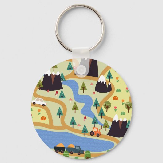 Berge, Flüsse, Wald, Autokomuster. Schlüsselanhänger (Vorderseite)