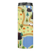 Berge, Flüsse, Wald, Autokomuster. Thermosbecher (Rückseite)