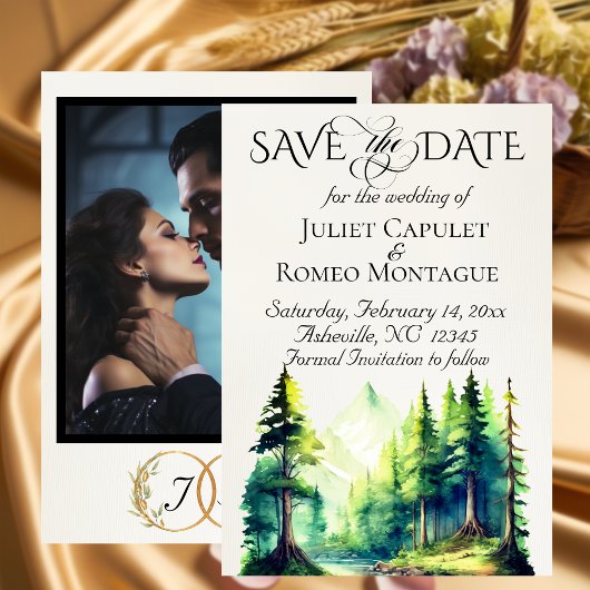 Berge, Foto & Monogramm - Elfenbein Save The Date