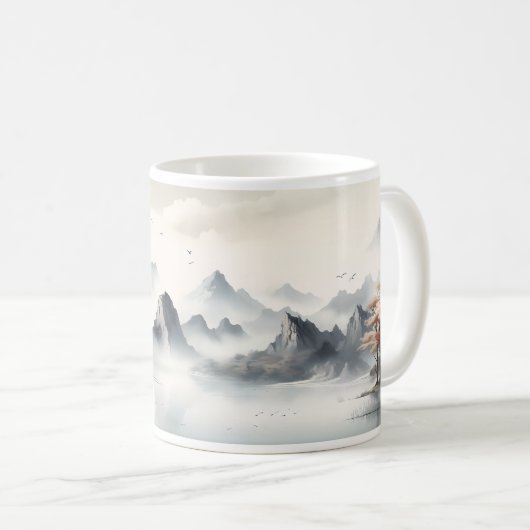 Berge, Hügel, Nebel und Fluss Kaffeetasse (VorderseiteRechts)