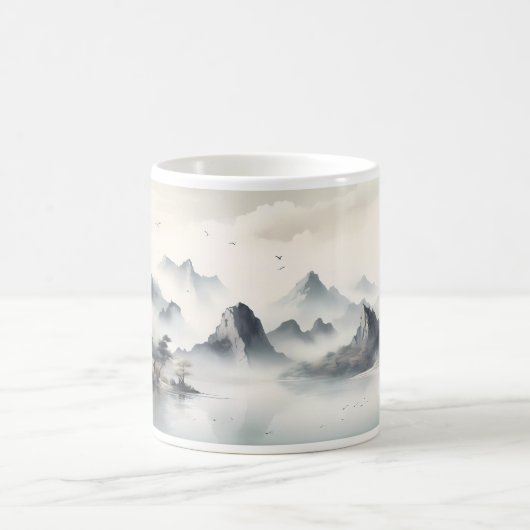 Berge, Hügel, Nebel und Fluss Kaffeetasse (Mittel)