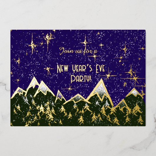 Berge in der Nacht - Silvestergold des Party Folieneinladung (Vorderseite)