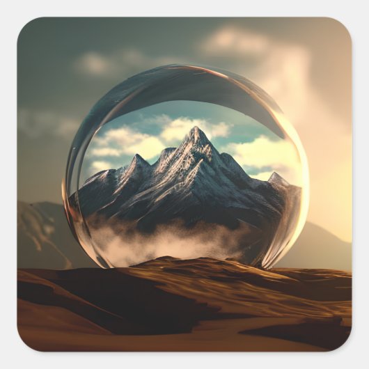 Berge in einer Blasen-Globe Quadratischer Aufkleber (Vorderseite)