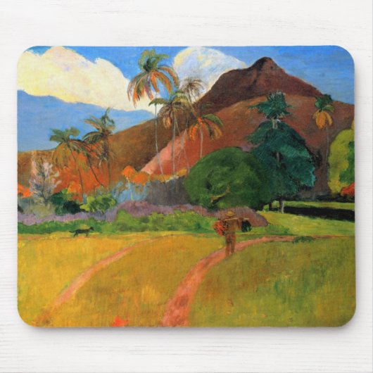 Berge in Tahiti Gauguin, das warmes buntes malt Mousepad (Vorne)