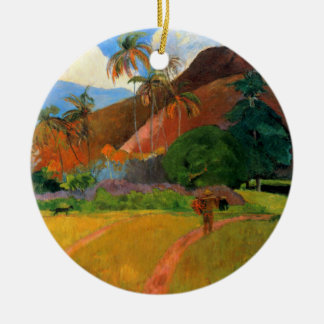 Berge in Tahiti Gauguin Malerei warm bunt Keramikornament