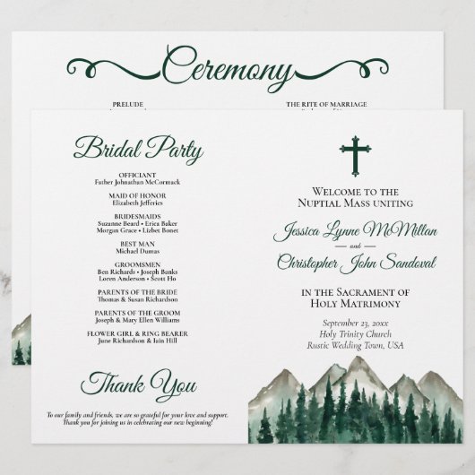 Berge & Kiefer DIY-Faltblatt Katholisches Hochzeit (Vorne/Hinten)