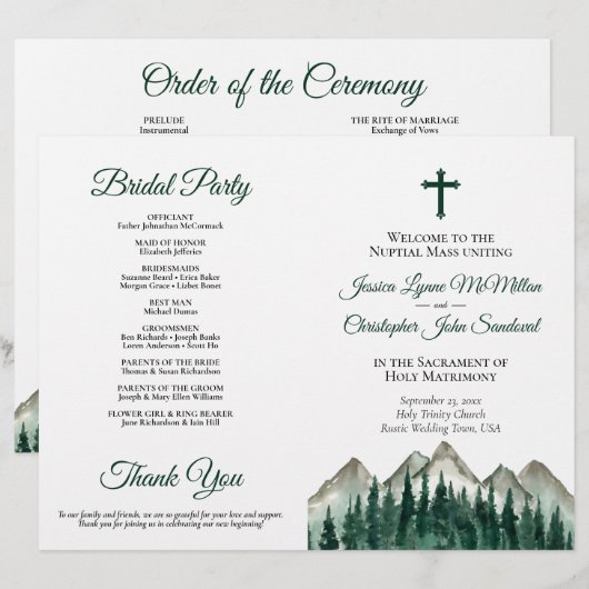 Berge & Kiefer DIY-Faltblatt Katholisches Hochzeit (Vorne/Hinten)