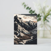 Berge Landschaft Vintage Reise Linocut Kunst Postkarte (Stehend Vorderseite)