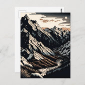 Berge Landschaft Vintage Reise Linocut Kunst Postkarte (Vorne/Hinten)