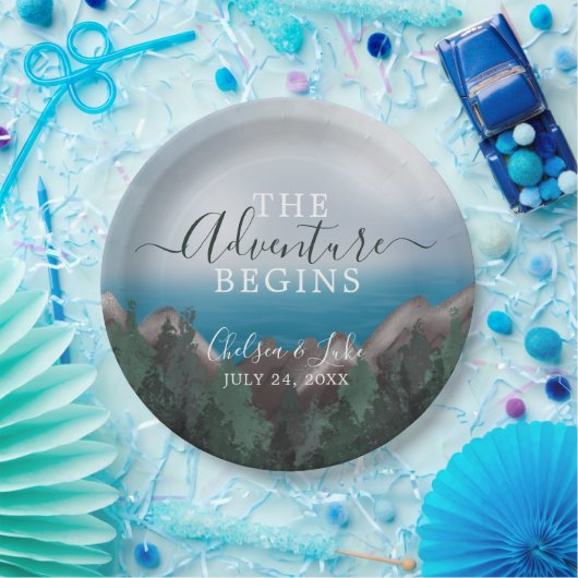 Berge Meets Ocean Das Abenteuer beginnt Hochzeit Pappteller (Party)