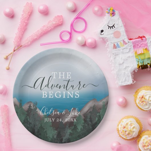 Berge Meets Ocean Das Abenteuer beginnt Hochzeit Pappteller (Party)