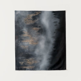 Berge mit Nebel durch Fichtenwald Wandteppich