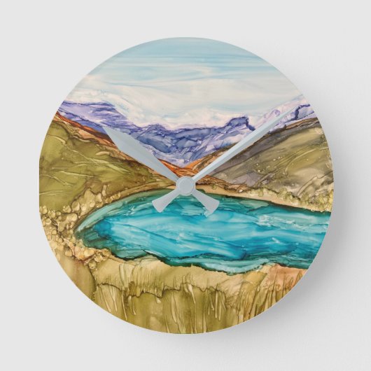 Berge mit See  Runde Wanduhr (Vorderseite)