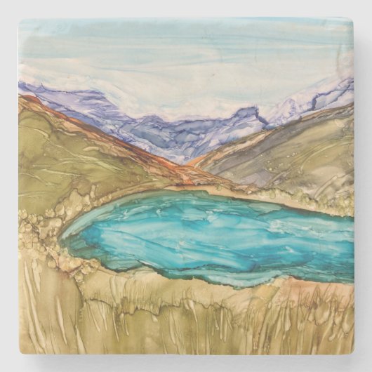 Berge mit See Steinuntersetzer (Vorderseite)