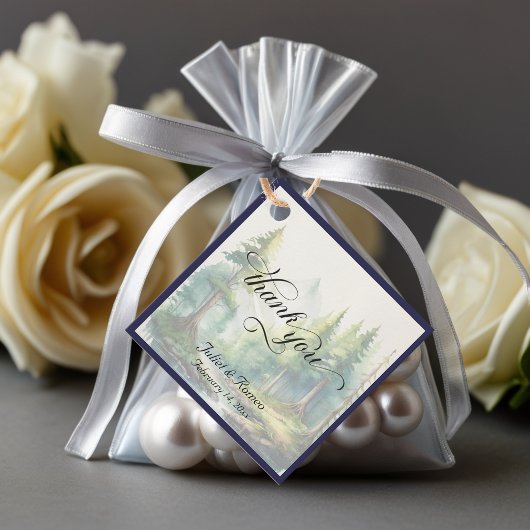 Berge & Monogramm - Elfenbein/Blau Geschenkanhänger