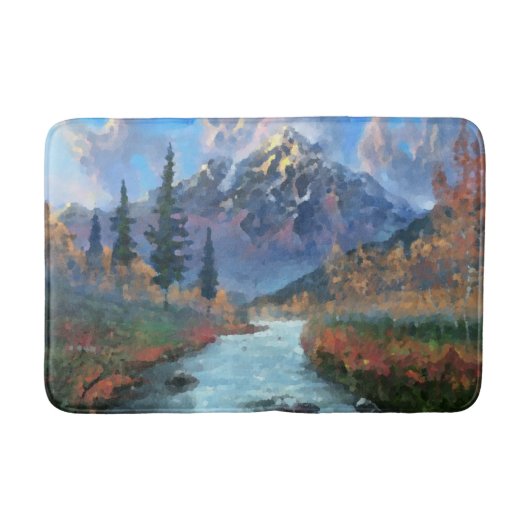 Berge Natur Creek Herbstfarben Wasserfarbe Badematte (Vorderseite)