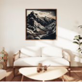 Berge Natur Landschaft Vintage Reise Linocut Poster