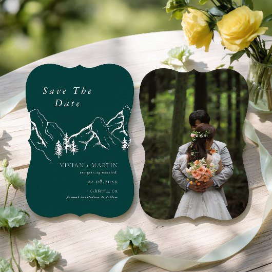 Berge Pine Tree Emerald Foto Save the Date Einladung