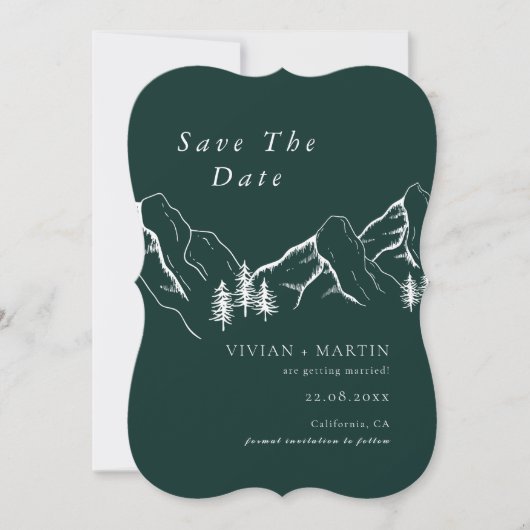 Berge Pine Tree Emerald Foto Save the Date Einladung (Vorderseite)