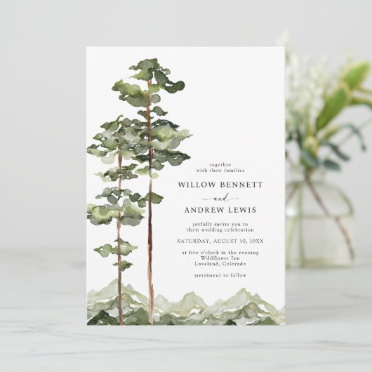 Berge Rustikale Hochzeitseinladung Einladung (Stehend Vorderseite)