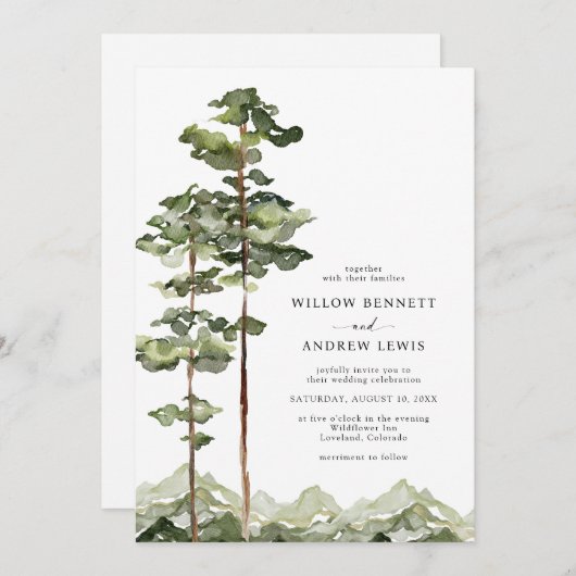 Berge Rustikale Hochzeitseinladung Einladung (Vorne/Hinten)