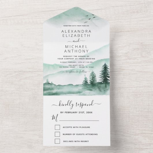 Berge Rustikale Wasserfarbenwelt All In One Einladung (Innen Boden)