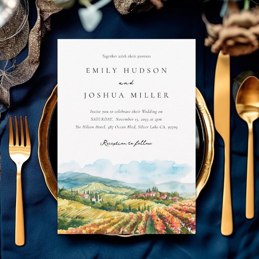 Berge Rustikale Weinkellerei Landschaft Hochzeit Einladung